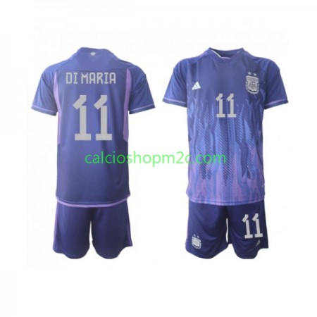 Argentina Di Maria 11 Bambino Maglia Trasferta World Cup 2022 Manica Corta (+ Pantaloncini)